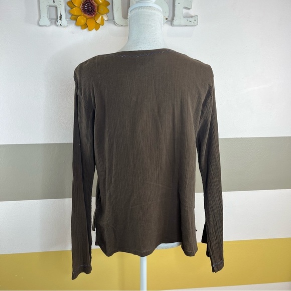 2/$25 Giselle Apparel Vintage 90s Brown Floral Embroidered Boho Hippie Blouse - Picture 5 of 13